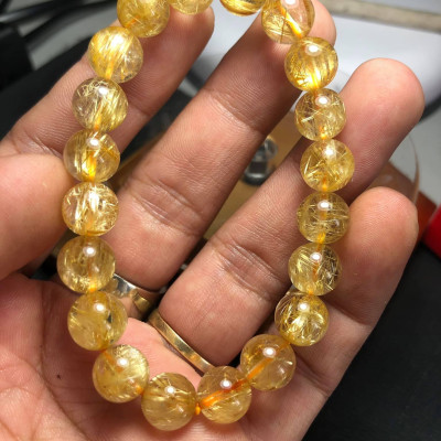 Vòng Tay phong thuỷ Thạch Anh Tóc Vàng 10mm Hàng Đẹp 4A Tóc Ánh Kim T2300700