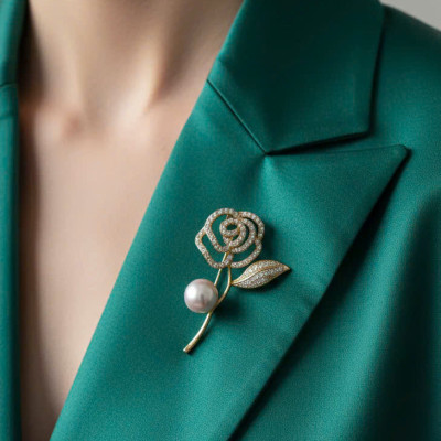 Trâm Cài Áo Vest, Áo Dài Đính Ngọc Trai Baroque Hình Hoa Trà thời trang thiết kế Hity ACC403