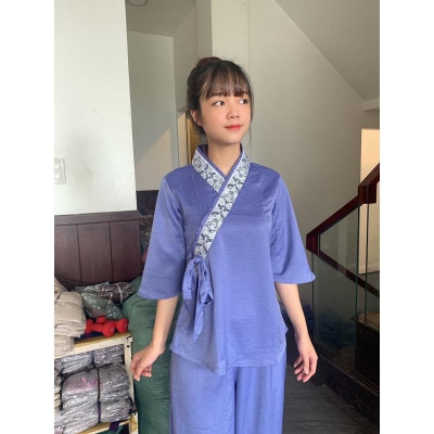 Đồ Lam Đi Chùa Mẫu Lụa Pháp