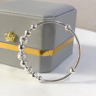 Vòng Tay Lắc Tay Cho Bé Bạc Ta Hình Bi Phay Free Size BẠC HIỂU MINH LTE530