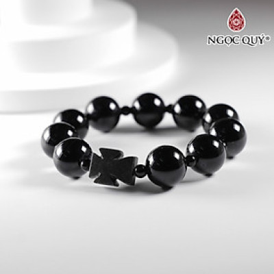 Vòng mân côi đá Obsidian hạt 14mm mệnh thủy , kim - Ngọc Quý Gemstones