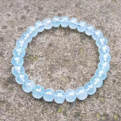 Vòng tay phong thủy may mắn đá Aqua Xanh hạt bầu tròn mới đẹp Size 8mm bóng đẹp Vòng màu xanh Aqua nhẹ nhàng mát lạnh đeo tay xinh xắn lắm ạ