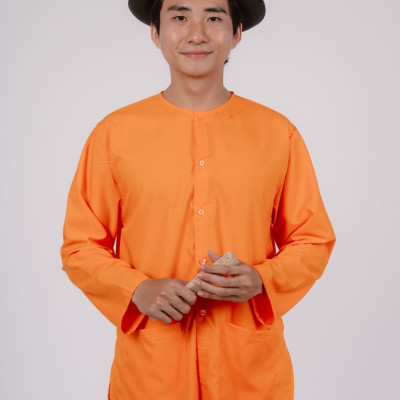 Bộ áo bà ba nam phối áo cate cam+ Quần phi trắng - Có bộ bà ba Bigsize