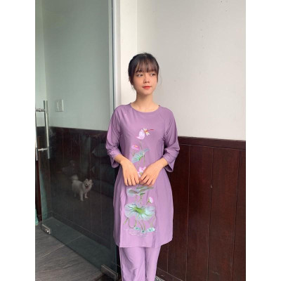 Đồ đi chùa cách tân thun thêu sen chuồn chuồn _ bigsize 75kg