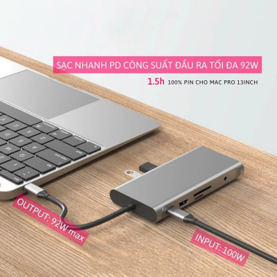 Hub Chuyển Đổi USB Type C - 11 in 1 - HDMI, USB 3.0, PD, SD, TF, RJ45, Audio 3.5mm USB 2.0 VGA - Tốc Độ Cao, Hàng Chính Hãng
