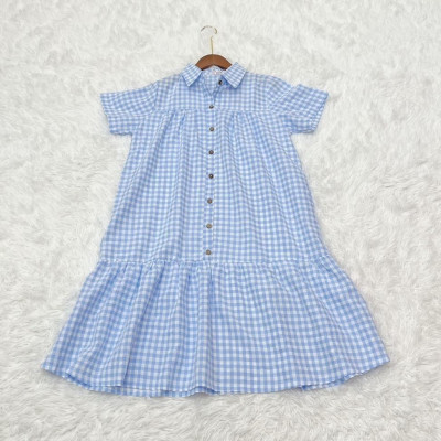 Đầm bầu karo cổ sơ mi phối nút phom đuôi cá dễ thương, trẻ trung diện đi làm, đi chơi