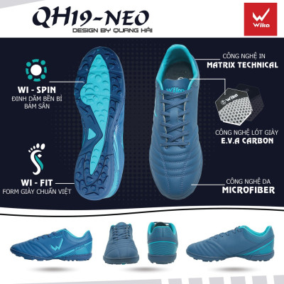 Giày Đá Bóng Wika QH19-NEO Chính Hãng, Giày Đá Banh Sân Cỏ Nhân Tạo Khâu Full Đế Bảo Hành 3 Tháng