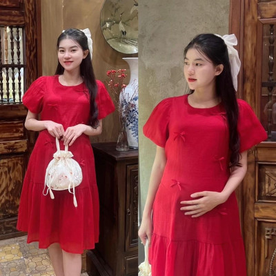 Đầm bầu tơ phom đuôi cá đính nơ dễ thương, trẻ trung diện đi làm, đi chơi, đi tiệc Nữ Women Nữ Women