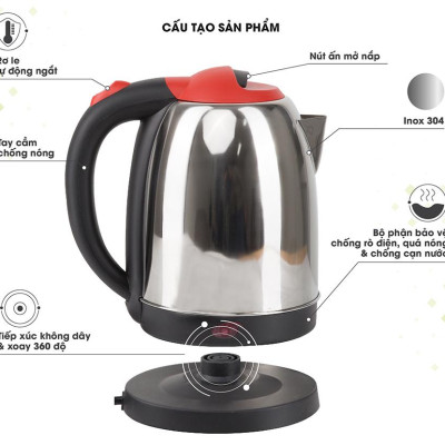 Ấm điện siêu tốc 1,8 lít Rạng Đông chính hãng model RD-AST18ST1 màu ngẫu nhiên