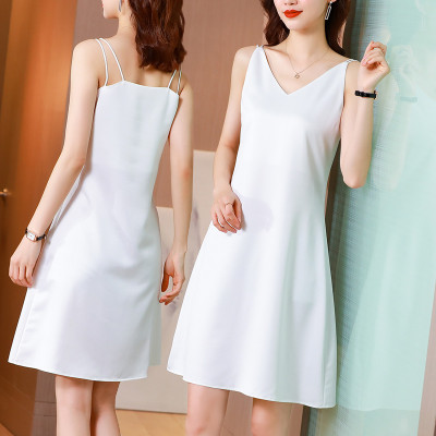 Váy ngủ lụa 2 dây cổ chữ V chất lụa satin cao cấp thoáng mát VN0005