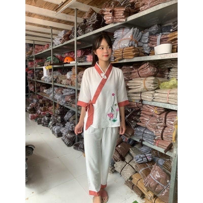 Đồ Lam Đi Chùa Xéo Nơ Hoa Cúc 1 Nút Thắt