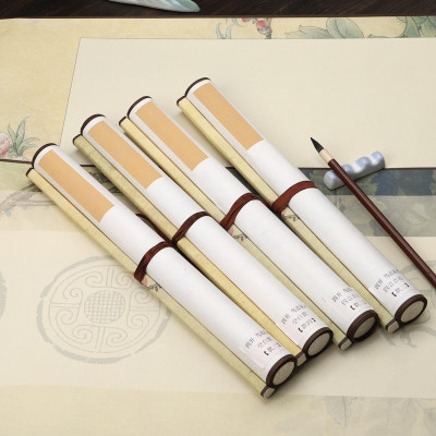 Liễn giấy bồi trục treo in viền hoa dùng để viết thư pháp