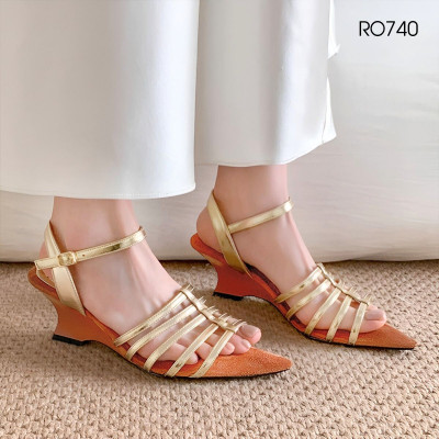 [SANG TRỌNG - QUÝ PHÁI]  Sandal Đế Xuồng Nữ Cao 5 Phân RO740 ROSATA Quai Vàng Mảnh Tôn Da Tôn Dáng