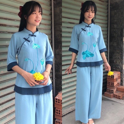 ĐỒ LAM ĐI CHÙA  Mẫu Đài Loan Thêu Hoa Sen