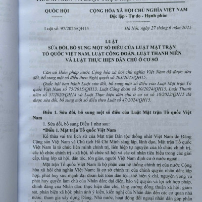 Sách Luật Mặt Trận Tổ Quốc Việt Nam, Luật Công Đoàn, Luật Thanh Niên Và Luật Thực Hiện Dân Chủ Ở Cơ Sở 2025 (V2617T)