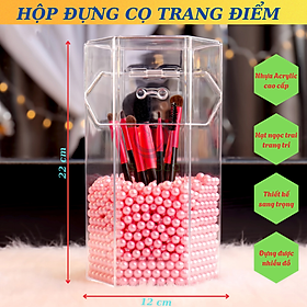 Hộp Đựng Cọ Trang Điểm Ngọc Trai Acrylic- Hộp Cọ Trong Suốt Sang Trọng- Lọ Đựng Cọ Kèm Hạt Trang Trí 3D- Hộp Makeup Brush Holder Cao Cấp- Hộp Đựng Cọ Trang Điểm Hạt Ngọc Tinh Tế