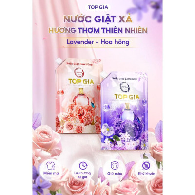 Nước Giặt MUA 1 TẶNG 1 TopGia 3in1, Lavender,Hoa Hồng,Dịu Nhẹ Sạch Vết Bẩn, Lưu Hương 72h