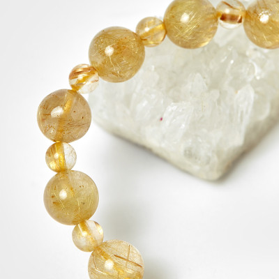 Vòng Chuỗi Mân Côi Đá Thạch Anh Tóc Vàng hạt đá 10mm , đk 52mm - Ngọc Qúy Gemstones