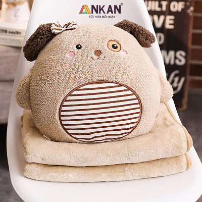Chăn Gối Văn Phòng 3 Trong 1 Gấu Nâu Độc Đáo Kiểu Dành Cho Nữ Dùng Để Ngủ Trưa Tại Văn Phòng, Tựa Lưng Và Gấu Bông Dùng Để Trang Trí