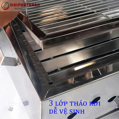 Bếp Nướng Lò Nướng Than Inox 50x35cm - Chiều cao 29cm, 3 lớp tháo rời dễ vệ sinh