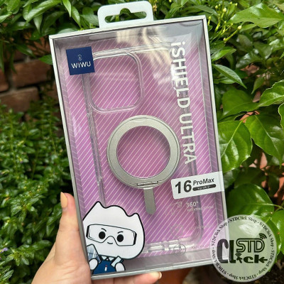 Ốp lưng cho iPhone 16 Pro Max - 16 Pro - 16 Plus - 16 hiệu WI WU MCC-201 nhựa cứng trong viền dẻo + vòng nam châm kiêm giá đỡ - Hàng chính hãng