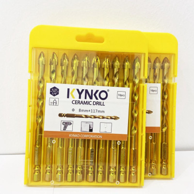 MŨI KHOAN KÍNH - GẠCH MEN 4 CẠNH, CHÂN LỤC GIÁC  KYNKO ĐƯỜNG KÍNH PHI Ø 8 DÀI 117MM MKKGM-8117 (VỈ 10 CHIẾC)