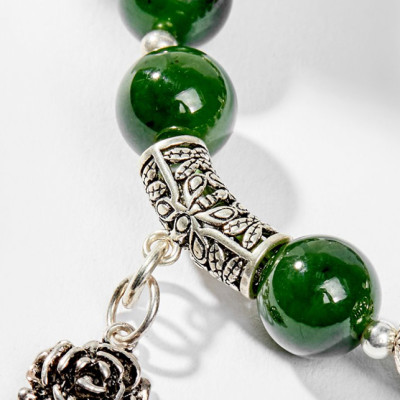 Vòng Tay Phong Thủy Nữ Đá Ngọc Bích Phối Charm Hoa Bạc (10mm) Mệnh Mộc, Hỏa Ngọc Quý Gemstones