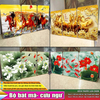 Bộ tranh treo tường 3 tấm trang trí phòng khách, phòng ngủ phong cách mỹ thuật hiện đại chất liệu cán pvc gương:4419L15S