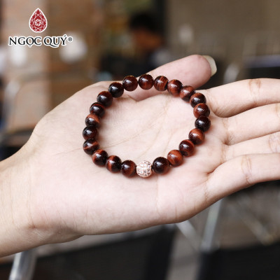 Vòng tay đá mắt hổ nâu đỏ phối charm hợp kim đính đá mệnh hỏa, thổ  - Ngọc Quý Gemstones