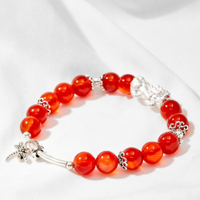 Vòng tay đá mã não đỏ phối tỳ hưu (đường kính 7cm)