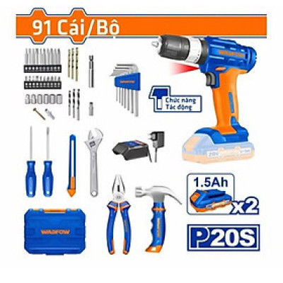 [CHÍNH HÃNG] Bộ 91 món dụng cụ gồm Máy khoan búa dùng pin Lithium-ion 20V (WCDP522) WDT1B90  WADFOW