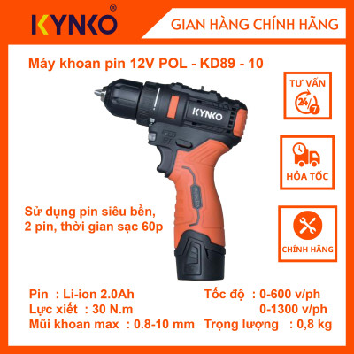 Máy khoan pin Kynko 12V POL- KD89 -10 cầm tay giá tốt chính hãng Kynko POL- KD89 -10 # 6891