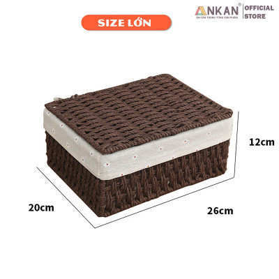 Giỏ Mây Có Nắp Đựng Đồ, Đựng Mỹ Phẩm, Đựng Đồ Ăn Vặt Để Bàn, Decor Chụp Ảnh Sản Phẩm Lót Vải Vintage