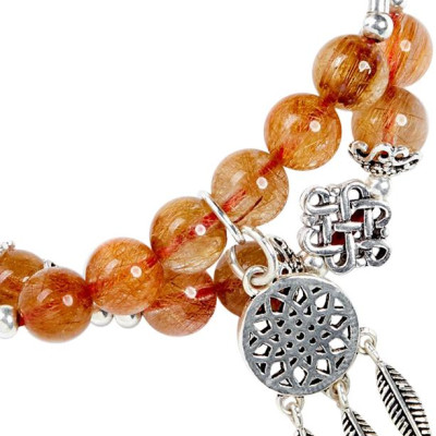 Bộ Vòng Thạch Anh Tóc Đỏ Cam Phối Charm Bạc Dream Catcher 2450 Ngọc Quý Gemstones VT67