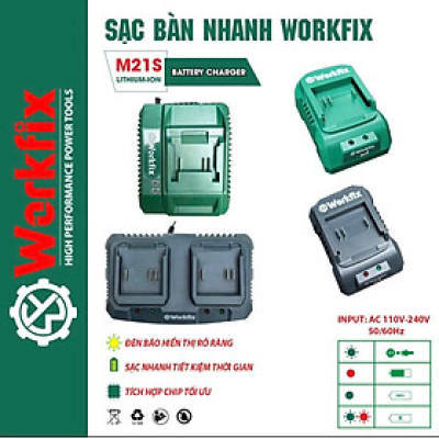 Sạc máy khoan - máy siết bulong - máy bắt vít - Workfik chân sạc phổ thông, sạc nhanh 2.0A - 3.0A - Sạc Đôi 2.5Ax2