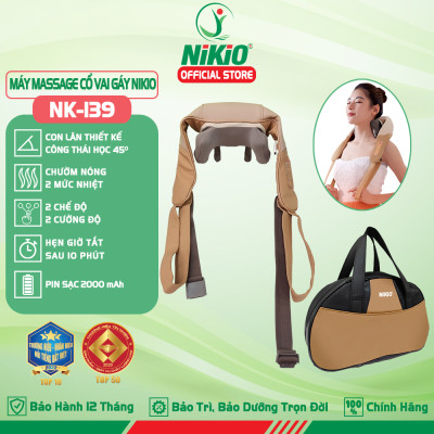 Máy massage cổ vai gáy Nikio NK-139 - Pin sạc, tặng túi xách, nhiệt nóng, động cơ không chổi than êm ái bền bỉ