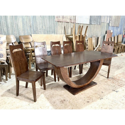 Bàn ghế ăn gỗ sồi cao cấp (bàn 160cm chân chữ X chữ U+6 ghế tựa lưng cao)