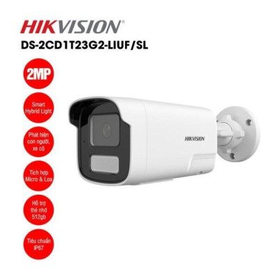 Camera IP HIKVISION Thân trụ DS-2CD1T23G2-LIUF/SL 2MP đèn kép, hồng ngoại 50m, phát hiện người và phương tiện, Micro ,.-Hàng chính hãng