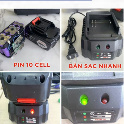 Máy siết bulong Không chổi than RAKUTEN 199V tặng đầu chuyển thành máy bắn tôn.máy bắt vít