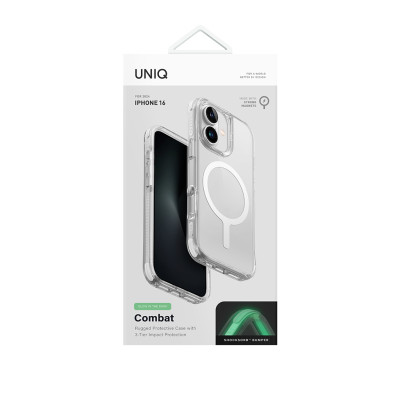Ốp Lưng trong suốt sạc từ tính UNIQ COMBAT dành cho iPhone 16/ 16 Plus, chống ố vàng, viền màu máy_Hàng Chính Hãng