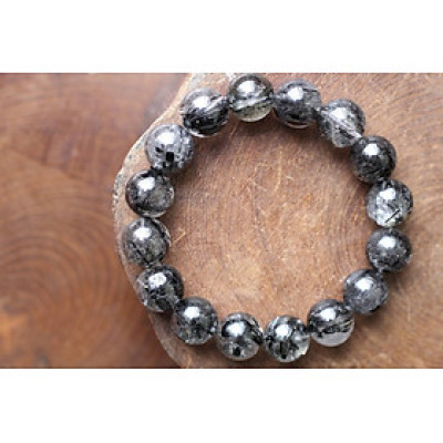 Vòng tay phong thủy đá Thạch Anh Tóc Đen 12 ly - đá thiên nhiên 100% 