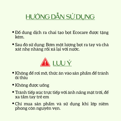 Nước rửa tay hữu cơ diệt khuẩn dạng bọt hương Nhài 4000ml thương hiệu Ecocare ( tặng kèm vỏ tạo bọt)