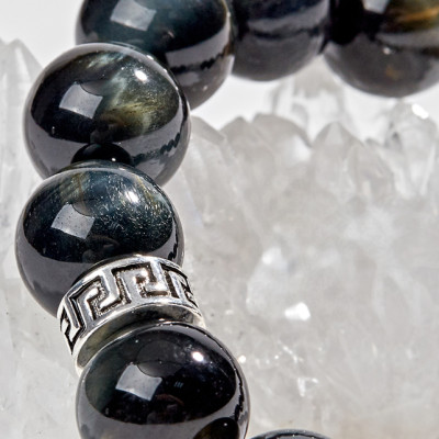 Vòng Thạch Anh Mắt Hổ Xanh Đen Phối Tỳ Hưu Bạc (12mm) Ngọc Quý Gemstones