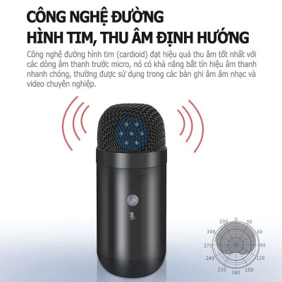 Micro USB Mic Thu Âm Condenser Podcast, Livestream, Radio, ASMR Microphone Phòng Thu Studio PC Microphone Chuyên Nghiệp Thu Âm Rõ Nét Chống Ồn Độ Nhậy Cao LED MÀU HỒNG - Hàng Chính Hãng