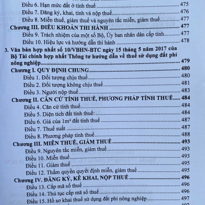Luật thuế; Thuế giá trị gia tăng; Thu nhập doanh nghiệp; Thuế thu nhập cá nhân; Thuế xuất khẩu, Thuế nhập khẩu; Thuế tiêu thu đặc biệt; Thuế tài nguyên; Thuế bảo vệ môi trường; Thuế sử dụng đất phi nông nghiệp và các văn bản hướng dẫn thi hành