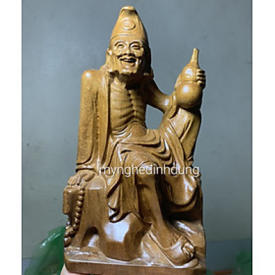 Tượng điêu khắc cụ tế công say bằng gỗ bách xanh thơm nức kt cao 20x11x10cm 