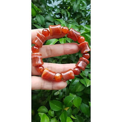 Vòng tay đá mã não đỏ kiểu Vòng hạt thống 14mm hạt tròn nhỏ Nam Nữ mệnh hoả mệnh thổ đeo ạ