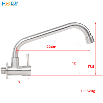 Vòi rửa chén gắn tường cấp lạnh inox 304 ren 21mm Hobby home decor VT3