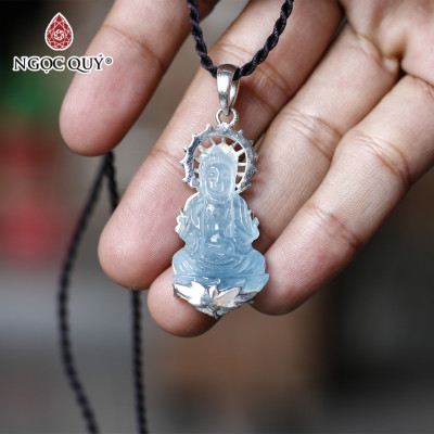 Mặt dây chuyền phật bà aquamarine bọc bạc 40.5x18mm mệnh thủy, mộc - Ngọc Quý Gemstones