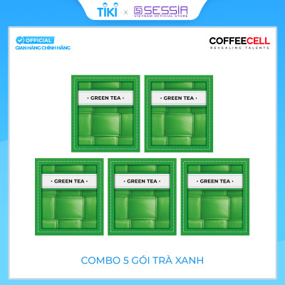Combo 5 Gói Trà Xanh Với Nhân Sâm Trắng Thượng Hạng COFFEECELL (5 gói x 3g) - Trà nguyên lá ngọt thanh, Chống oxy hóa, Tăng cường tập trung - Hàng Chính Hãng